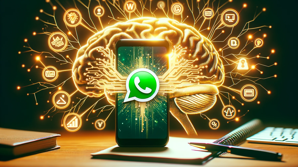 DALL·E 2023-10-09 11.04.38 - Vibrant 8K image with a golden tint, emphasizing prestige and branding, showing a branding expert's workspace. In the forefront, a mobile device with