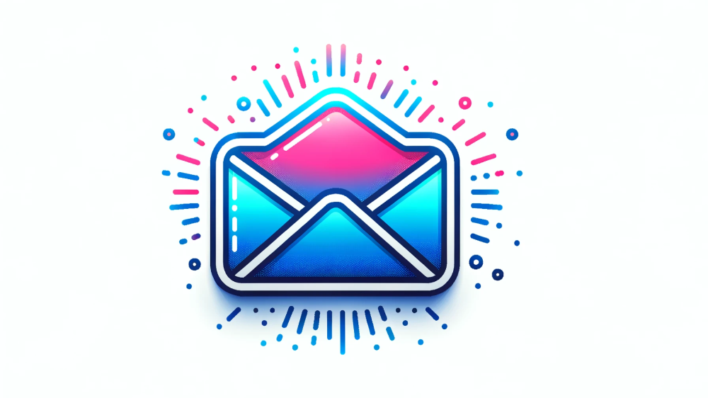 DALL·E 2023-10-14 23.00.36 - Vector design with vibrant gradients of blue and pink. On a white background, showcase an email envelope slightly opened, emitting a radiant glow. Thi