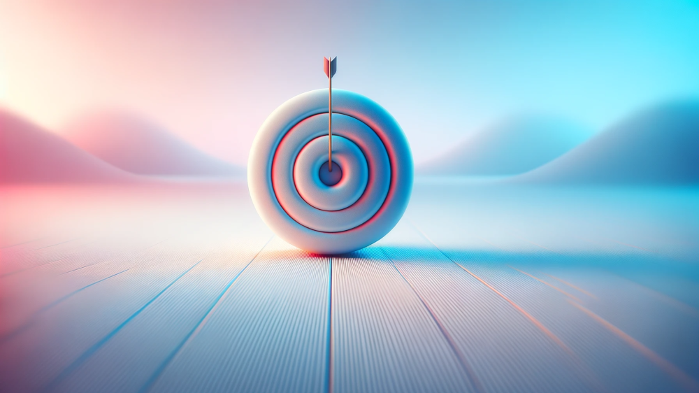 DALL·E 2023-10-16 11.07.39 - Foto premium em High Definition de um alvo com três dardos precisamente posicionados no centro, simbolizando a precisão na estratégia de lances para c